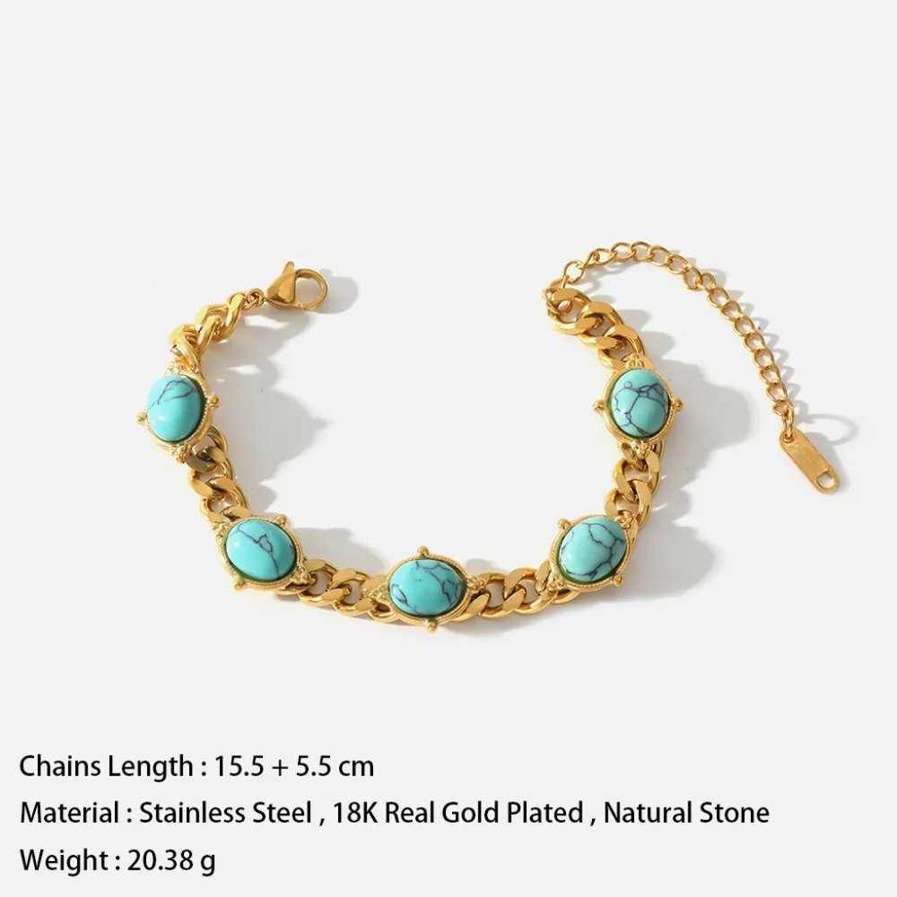 18k Gold Turquoise Stone Bracelet - Picture 2 of 6